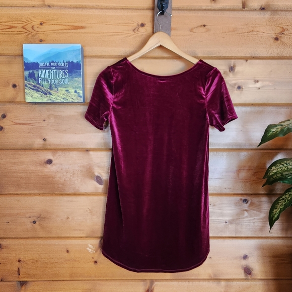 Agnes & Dora 💜 NWT Velvet Everyday Tee Shirt Deep Wine Red Velour Top Hi Low M - Picture 7 of 8